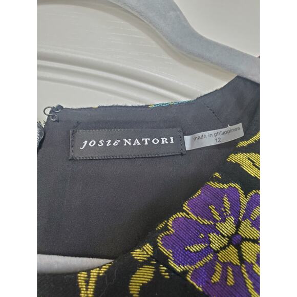Josie Natori Ornate Dark Floral Jacquard Italian Cocktail Mini Dress, Size 12 - Picture 3 of 12